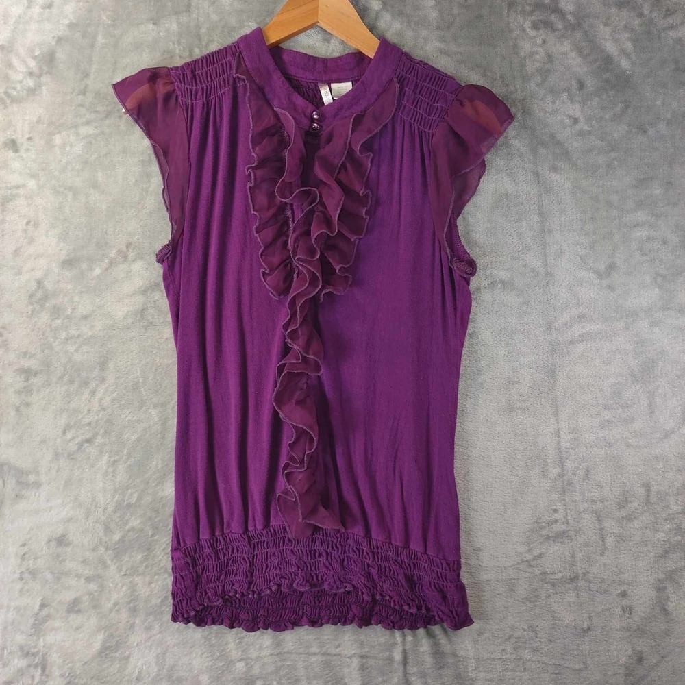 Degrees‎ Women's S Purple Ruffled sleeveless Witchy Corporate Goth Edgy Blouse